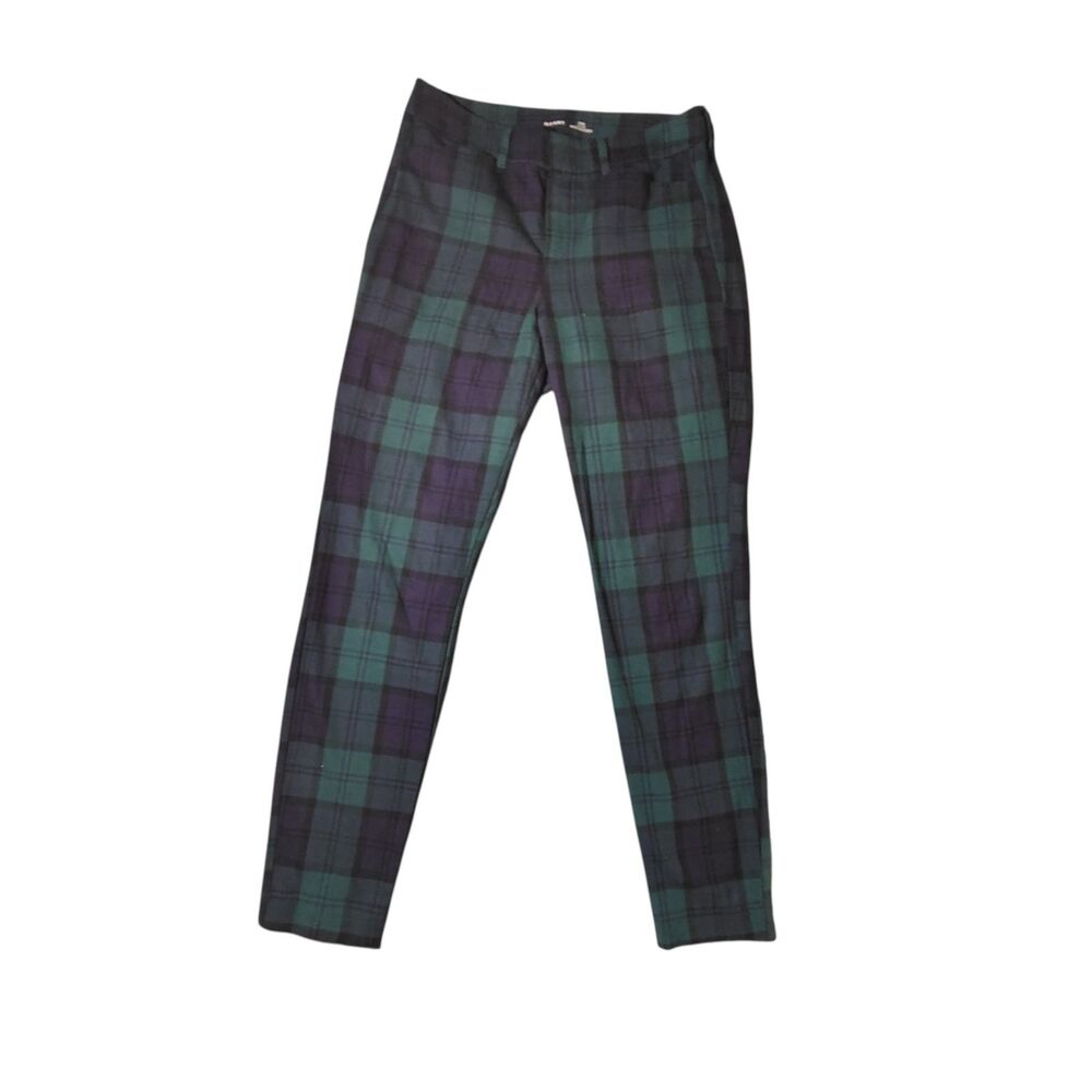 OLD NAVY High Rise Plaid Slim Fit Pixie Pants Size 8 Green Navy Old Money 00082